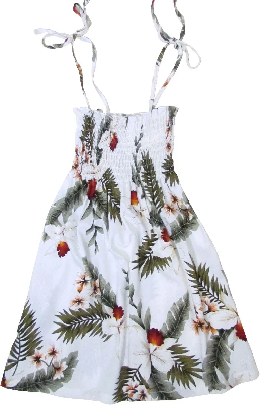 Limited Availability 109R - Girls Elastic Tube Top Dress Hawaiian Orchid White