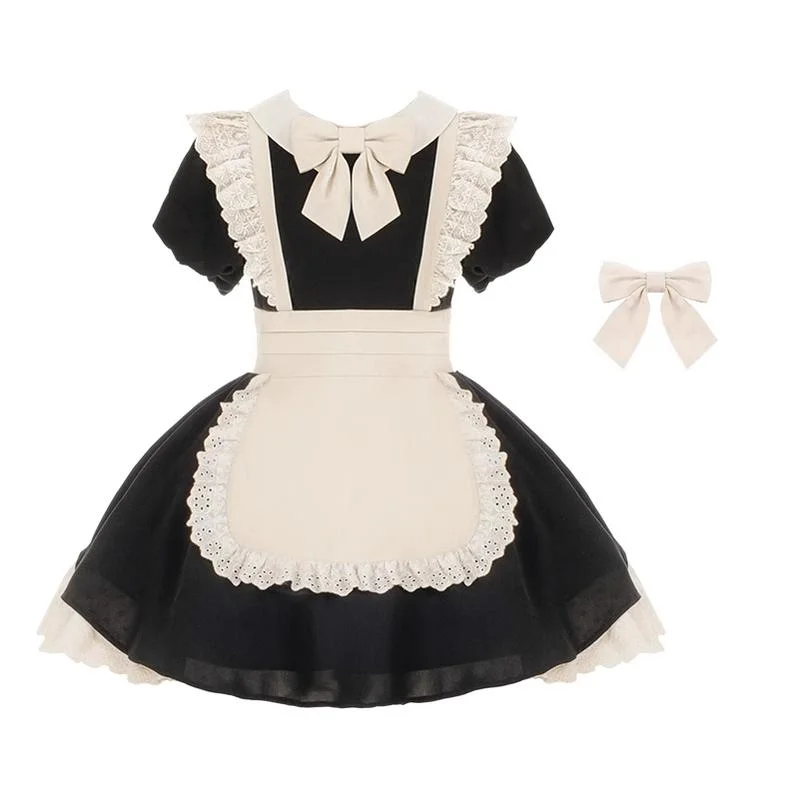 Limited Time Discount sophisticated dressWith PUJI~Kiss Kiss~Vintage Lolita OP Dress Maid Lolita Apron Dress