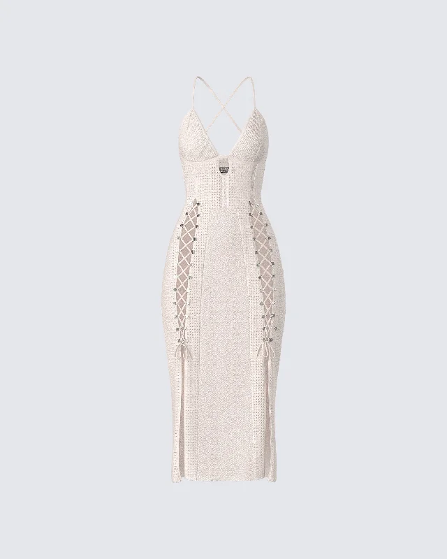 trendy dressJing Ivory Crochet Knit Midi Dress