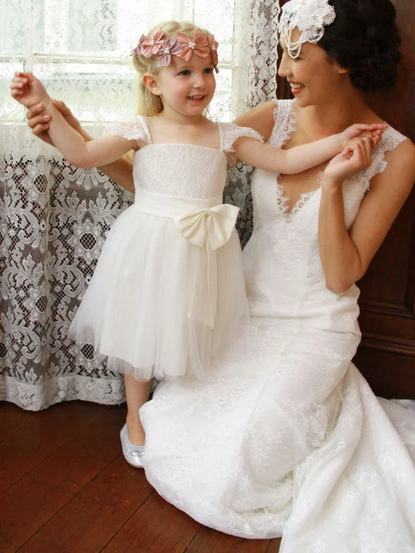 Incredible Offers floral wrap dressCute A-Line Cap Sleeves Ivory Flower Girl Dress with Ribbon