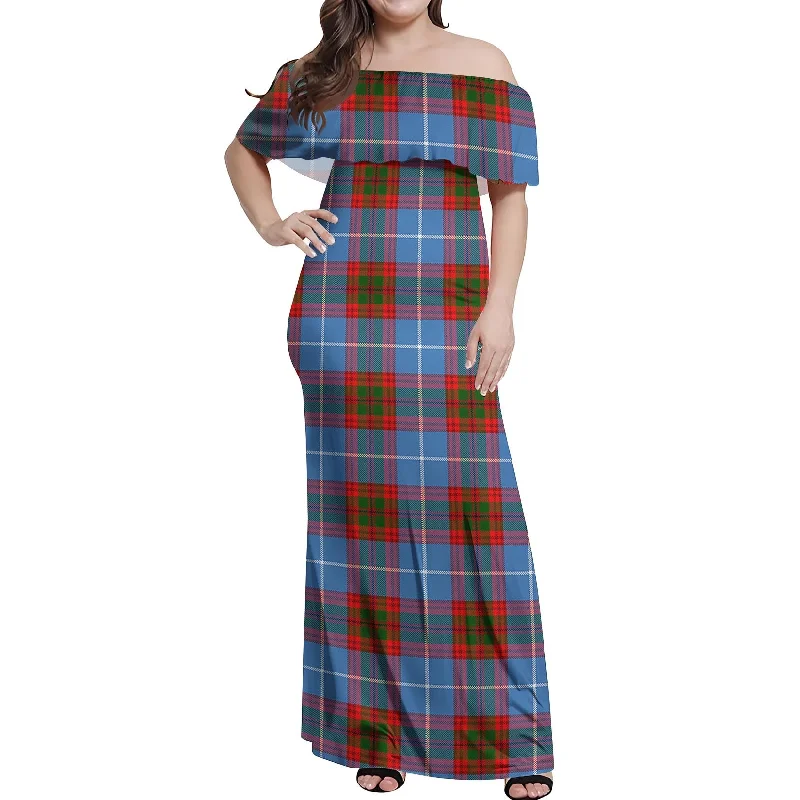 Deep Discounts Trotter Tartan Off Shoulder Long Dress