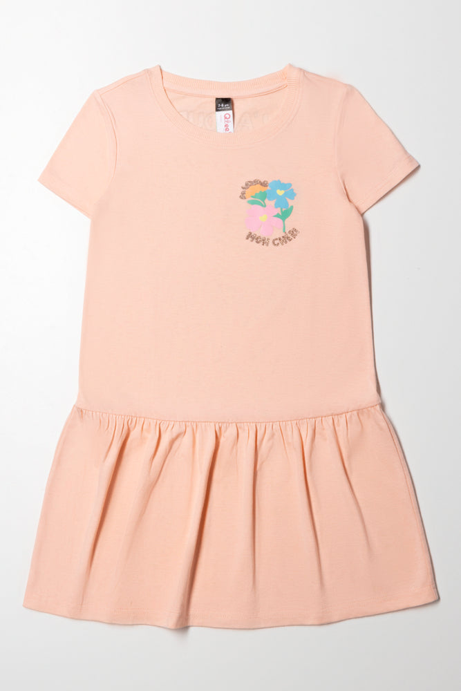 pleated dressDropped Waist T-Shirt Dress Peach