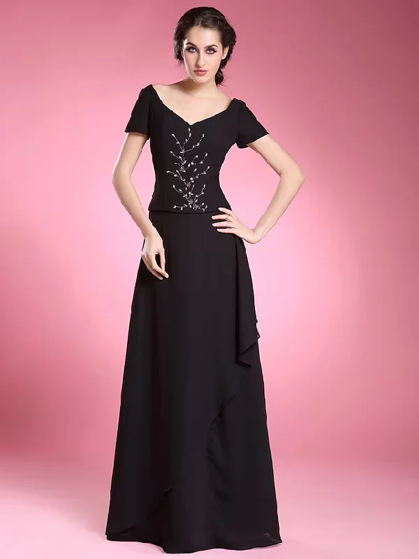 Massive Deals A-Line Dress Formal Evening Floor Length Short Sleeve V Neck Chiffon with Beading Ruffles Massive Deals A-Line Dress Formal Evening Floor Length Short Sleeve V Neck Chiffon with Beading Ruffles