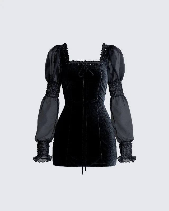 Closeout satin dressAnja Black Velvet Mini Dress