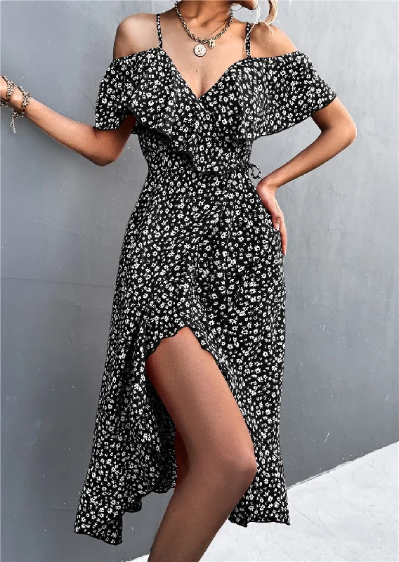 Super Deal wrap dressRita Floral Backless Ruffle Slit Midi Dress