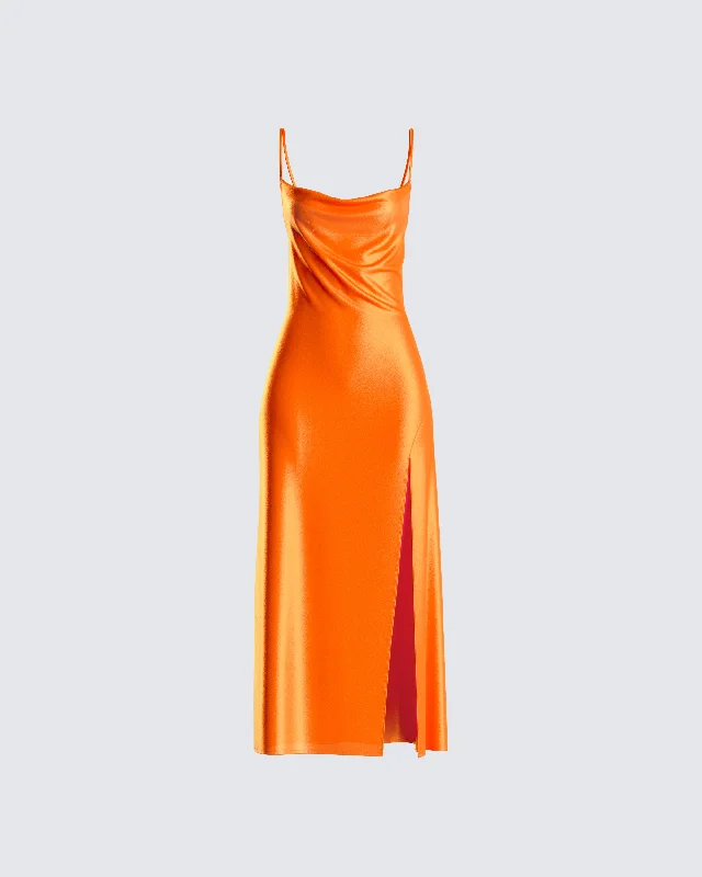 Limited Availability backless dressAlina Orange Satin Midi Dress