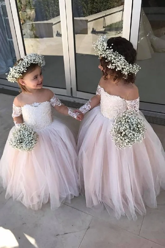 Bargain Bin formal dressBall Gown Long Sleeves Pink Long Flower Girl Dress