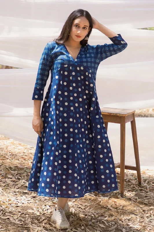 Doorbuster Deal Indigo Bahaar Kalidar Handblock Dress
