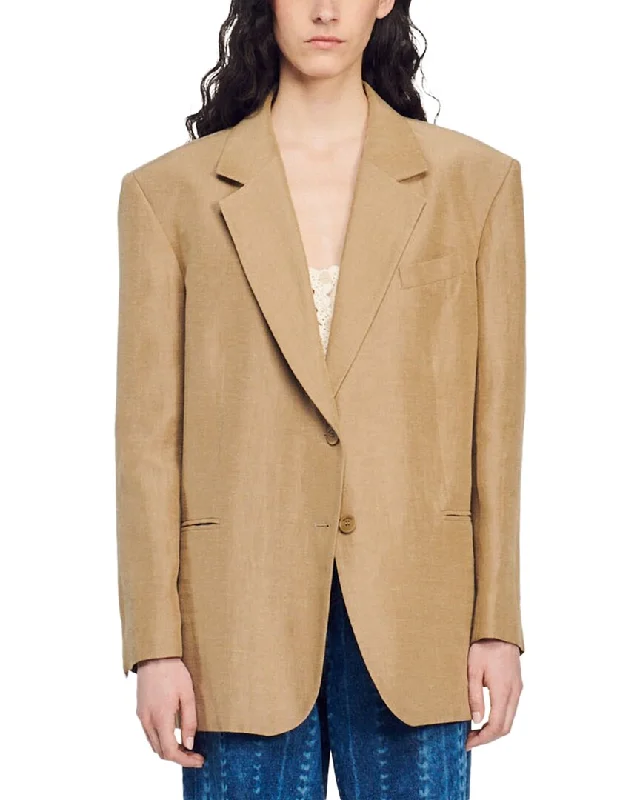 elegant coatSandro Robanne Linen-Blend Suit Blazer