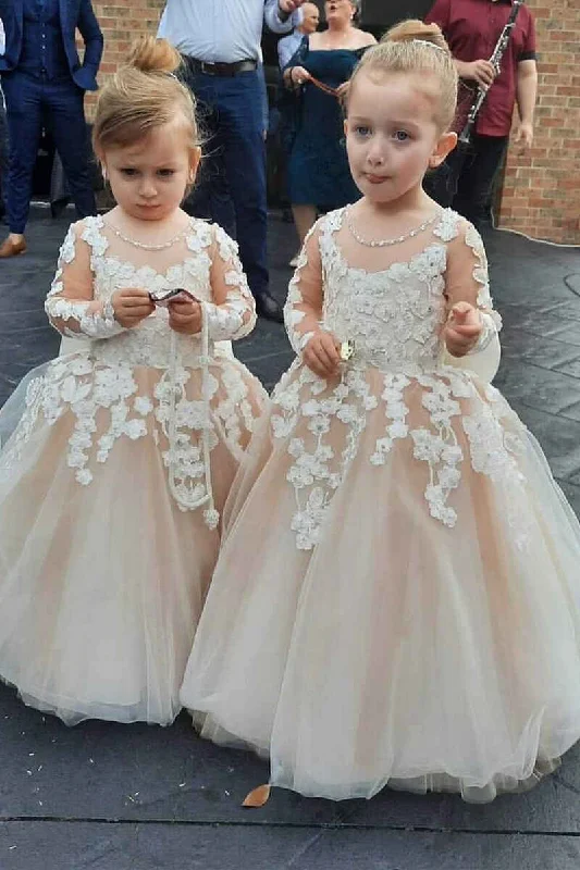 Discount Mania chic dressIvory Floral Appliques A-Line Flower Girl Dress