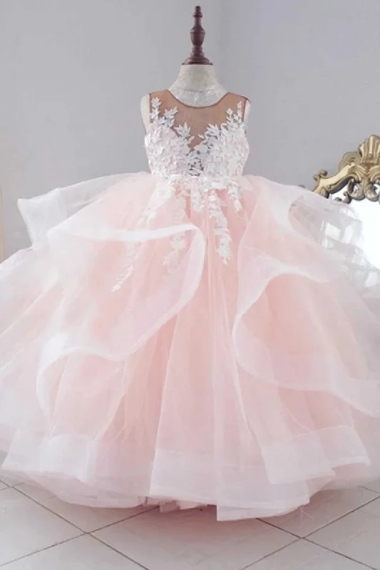 New Markdowns chic shift dressMulti-Tiered Pink Appliques Long Flower Girl Dress