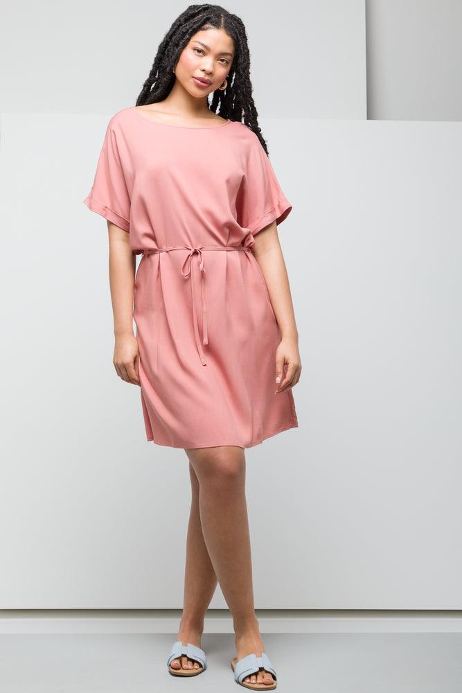 casual day dressBelted Boat Neck Dress Pink