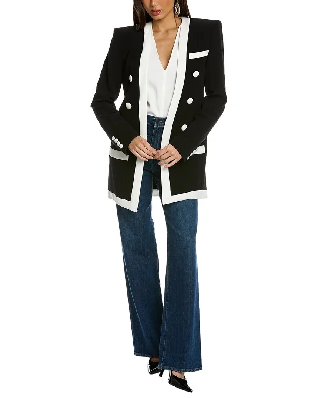 Act Fast fashion coat with hoodBalmain Long Collarless 6-Button Crepe Jacket