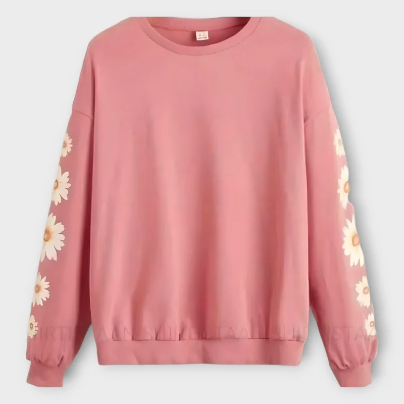 athletic style hoodieWinter Pink  Flowers Printed Sweatshirt For Women's