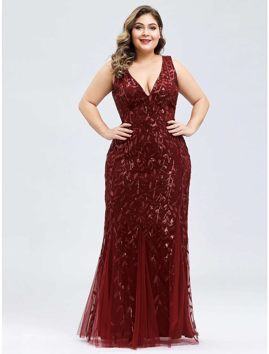 Warehouse Sale Evening Gown Plus Size Dress Wedding Guest Floor Length Sleeveless V Neck Lace V Back Appliques