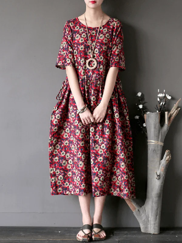 Unmissable Offer flowy evening dressVintage Floral Printed Short Sleeve Women Dress