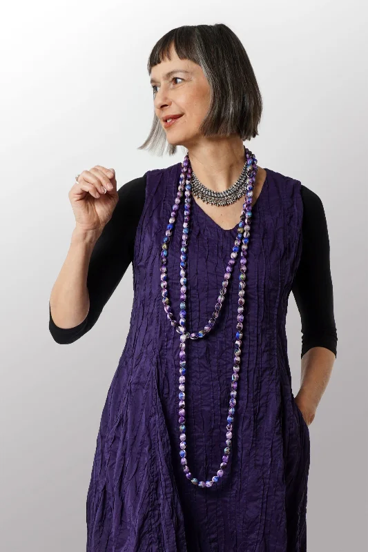 Limited Time DYED COTTON SILK HEAVY VOILE RANDOM TUCK V-NECK BALLOON DRESS - dr1451-prp -