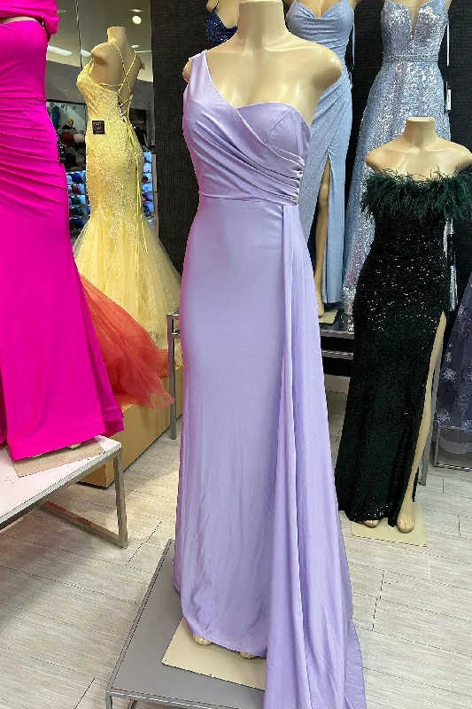 Seasonal Sale chic dressLilac Mermaid One Shoulder Pleated Satin Long Btidesmaid Dress