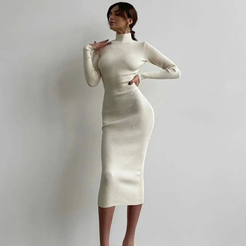 Quick Sale sophisticated dressEmma Long Sleeve High Neck Knitted Midi Dress