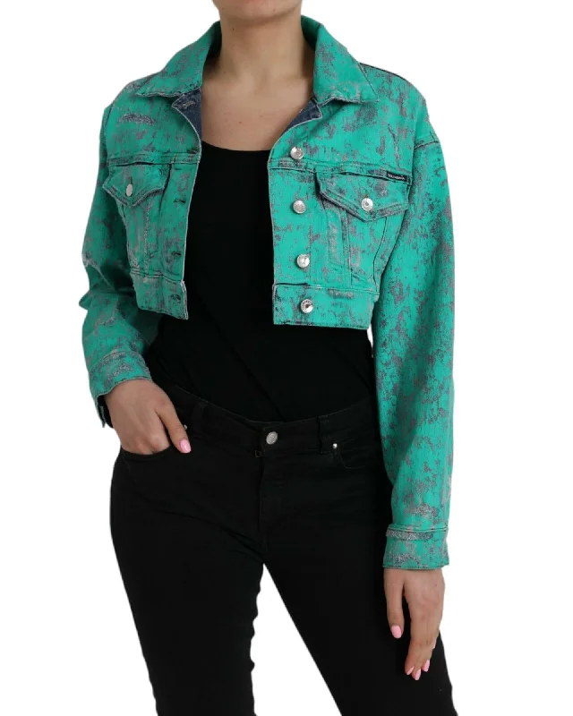 premium coatDolce & Gabbana  Women's Teal Cropped Denim Jacket