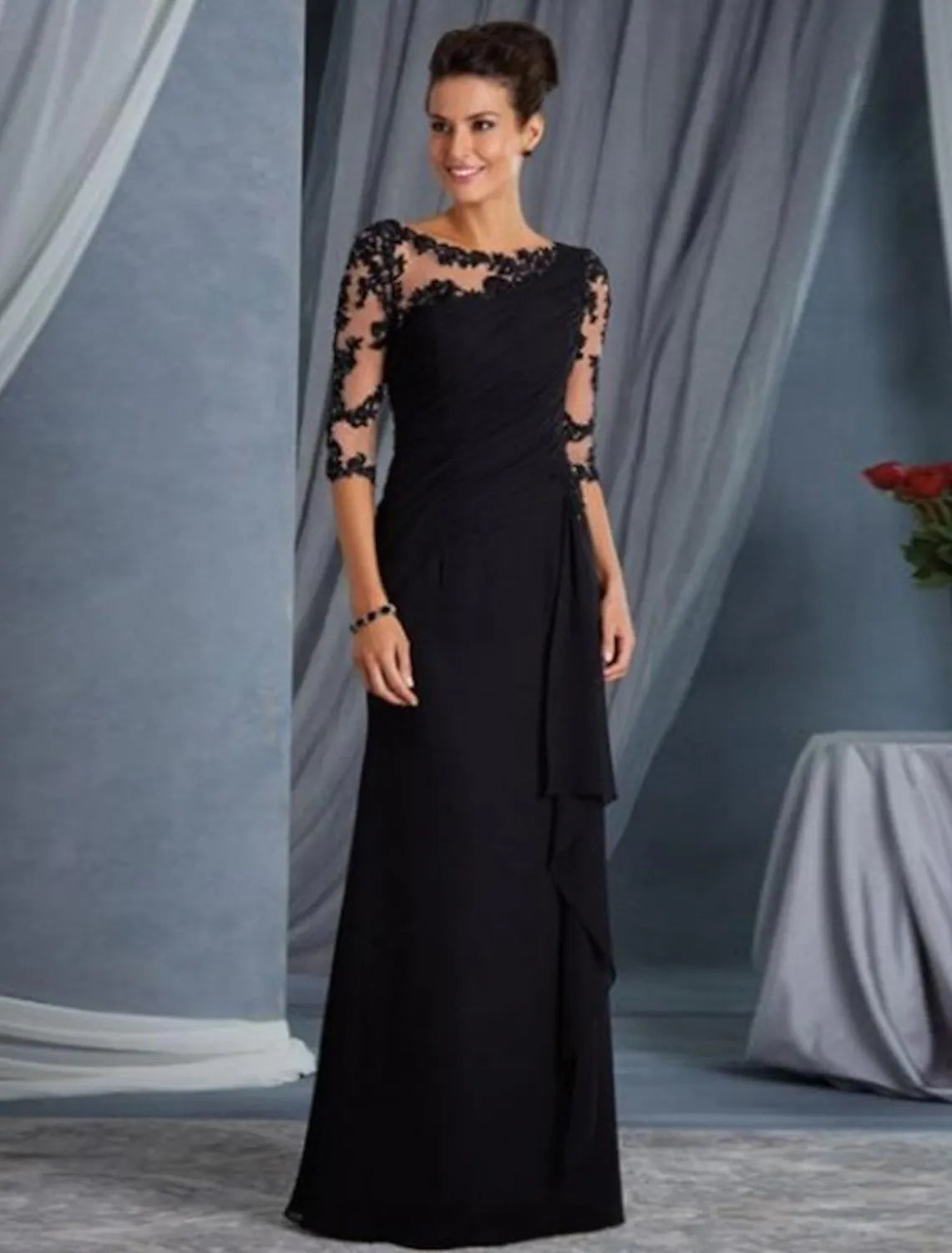 Unbeatable Prices Evening Gown Elegant Dress Wedding Guest Floor Length Half Sleeve  Lace Appliques