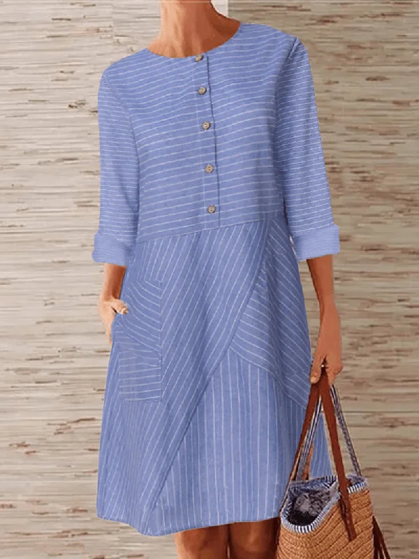 Deal Zone silk dressComfortable Women's Printed Dress with Functional Pockets and Button Front