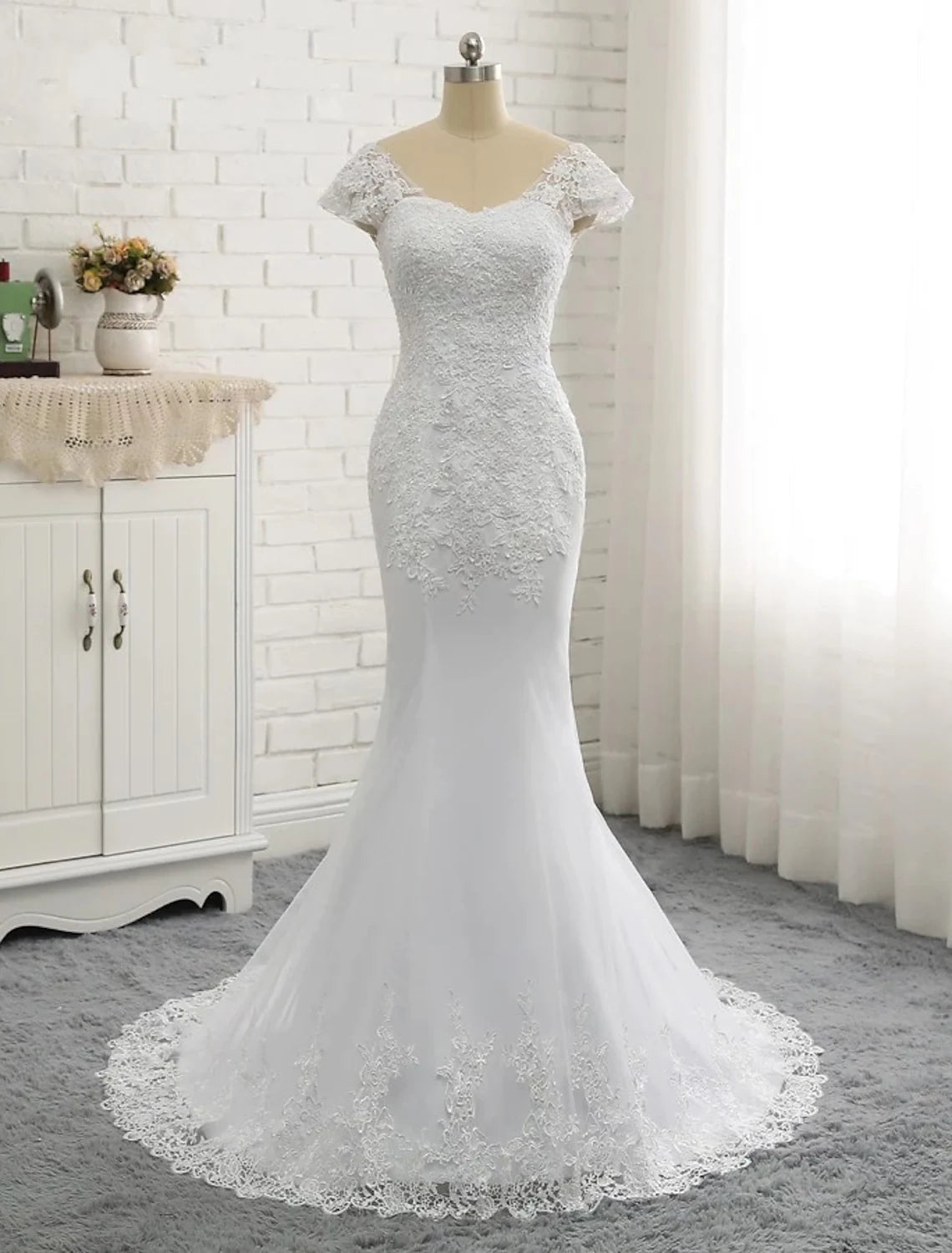 Savings Galore Engagement Open Back Sexy Formal Wedding Dresses Sleeve V Neck Lace With Buttons Pearls