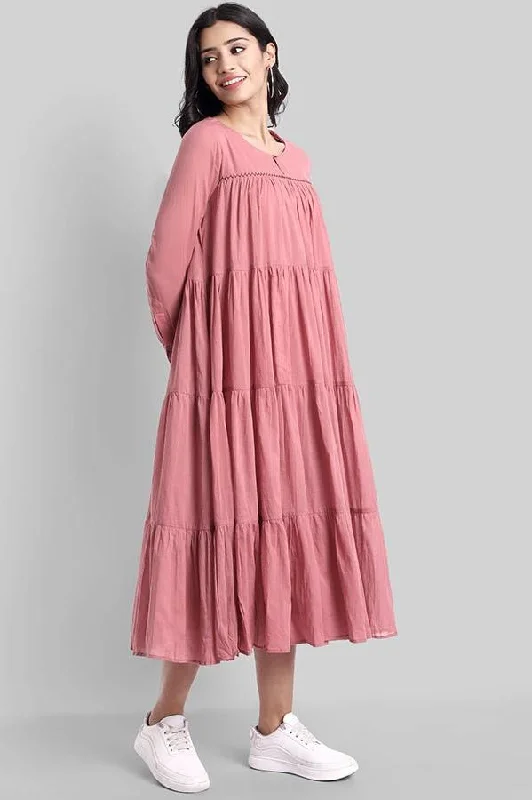 Deal of the Week Pink Mul Cotton Graduated Long Dress