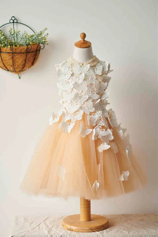 Anniversary Sale chic wrap dressCrew Neck Champagne Flower Girl Dress with Butterfly