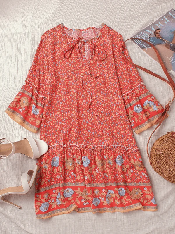 Mega Sale flowy maxi dressBohemian Floral Print V Neck Summer Beach Mini Dress