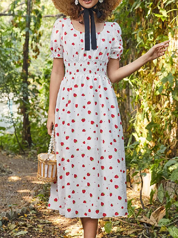 Loyalty Reward flowy evening dressMonica Chiffon Square Collar Puff Sleeve Midi Dress