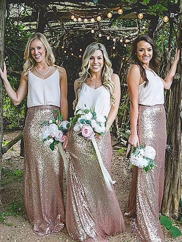 Massive Deals trendy wrap dressTwo Piece Rose Gold Sequins Mermaid Long Bridesmaid Dress