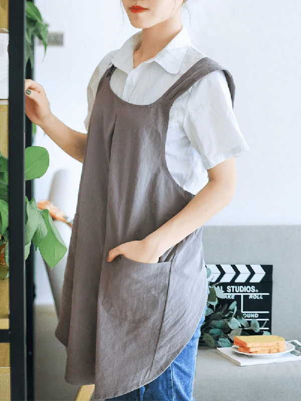 Value Deals knit dressJapanese Sleeveless Back Cross Vintage Apron Dress with Pocket