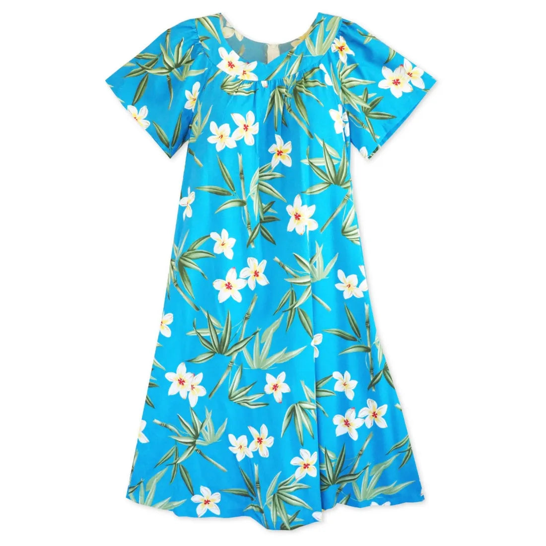Weekend Deal Pipiwai Blue Hawaiian Rayon Tea Muumuu Dress