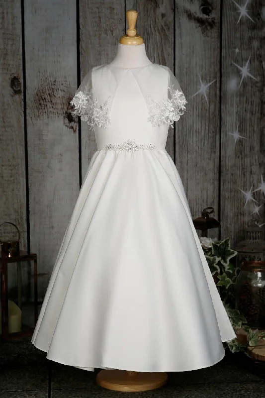 Closeout party dressWhite Sleeveless Beaded Buttons Long Flower Girl Dress with Shawl