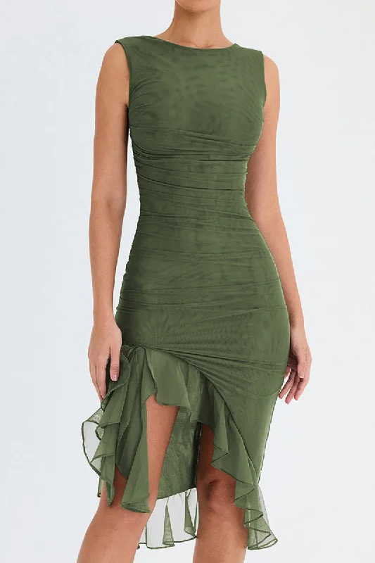 Exclusive Deal stylish dressWendy Ruffle Ruched Midi Dress