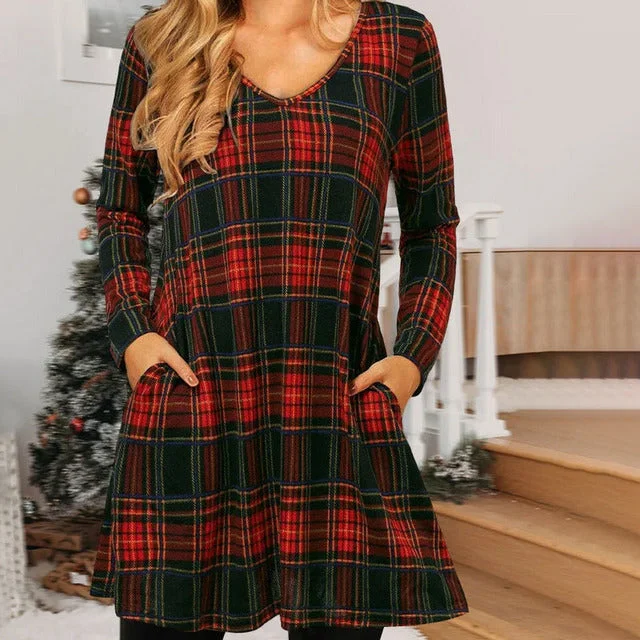 Great Deals one-shoulder dressCasual Plaid Print Dress