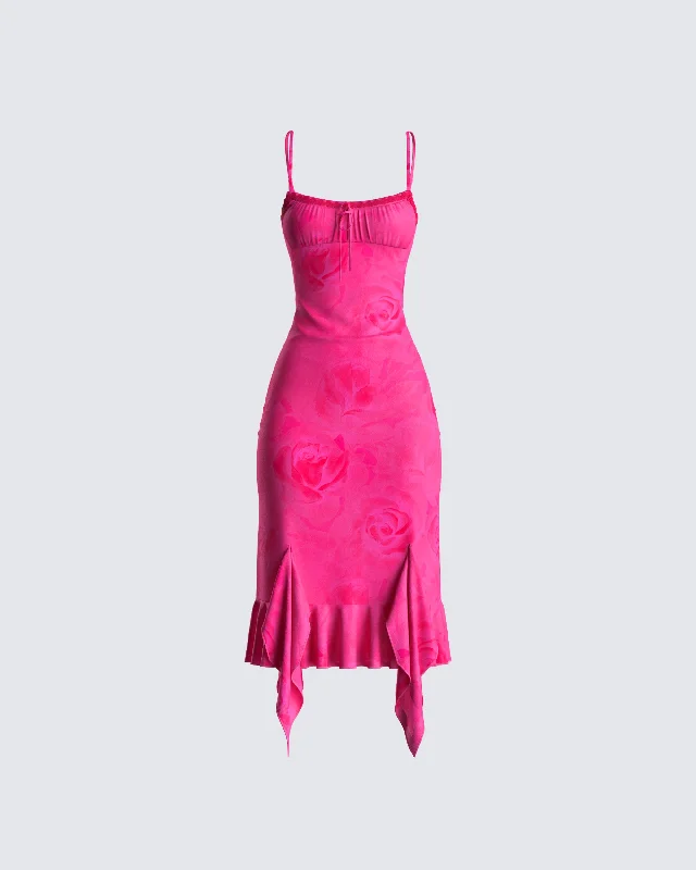 fitted bodycon dressMicah Pink Flower Print Midi Dress