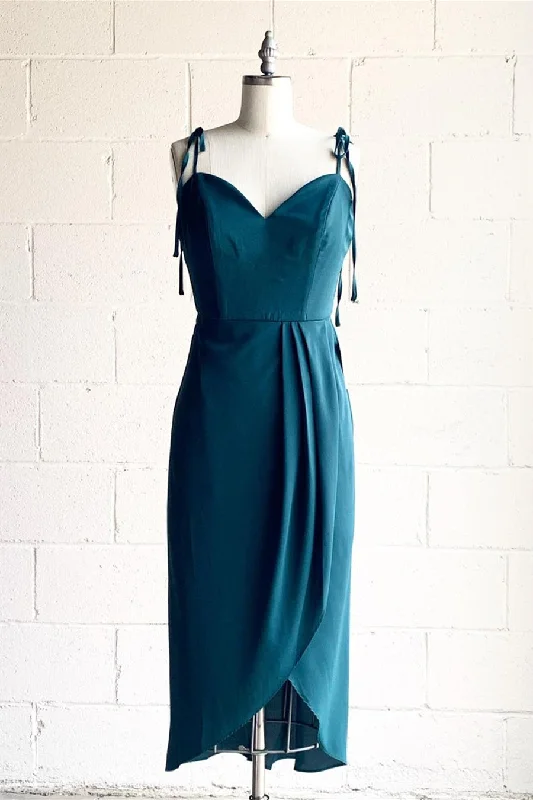 Instant Savings denim dressTurquoise Tie Straps Draped Midi Bridesmaid Dress