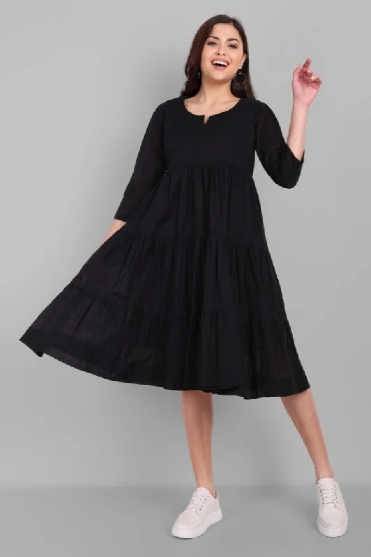 Major Savings Black Cotton Mul Short Graduated Dress