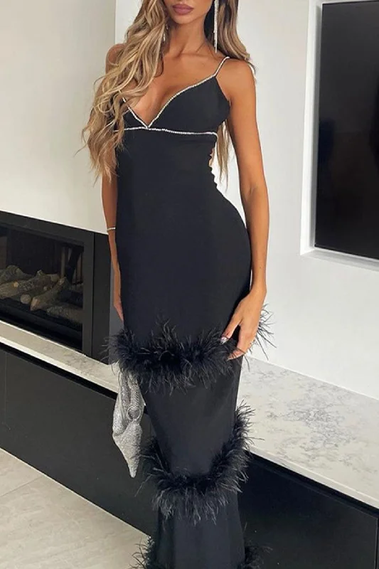 elegant evening dressRhinestone Fuzzy Tiered Cami Dress