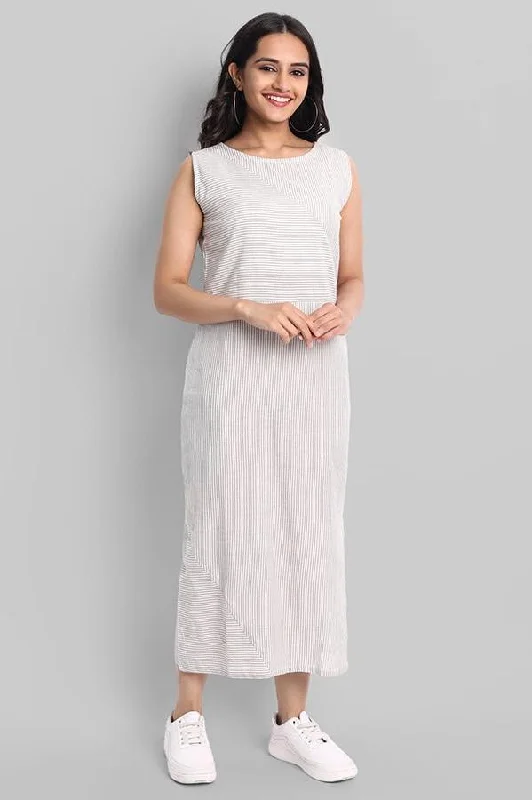 Extra Savings Sleeveless Striped Cotton Long Dress