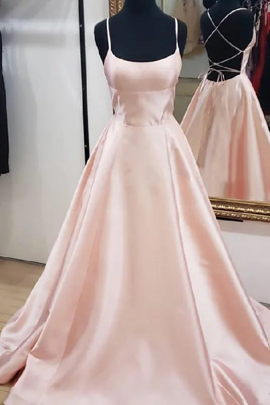 Price Drop Alert playful dressPink Straps Long Prom Evening Dress with Criss Back