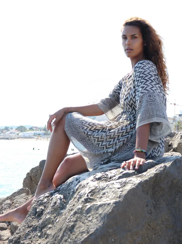 Huge Savings Short Kaftan Dress with Woodblock print