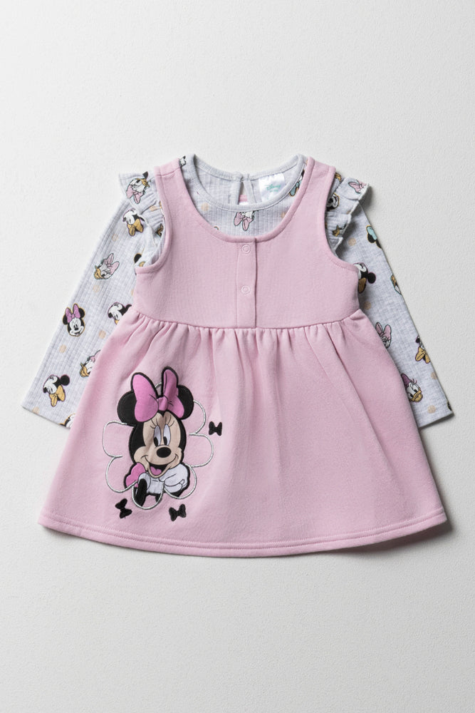 chic slip dressMinnie Mouse Pinafore & Rib Long Sleeve Bodyvest Pink