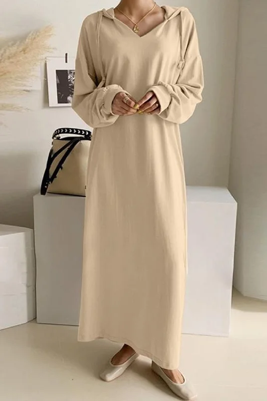 relaxed fit dressV Neck Drawstring Hooded Dress