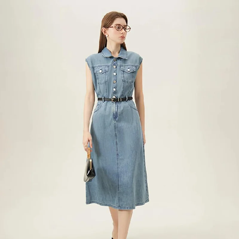 Crazy Deals casual day dressSummer Chic Sleeveless Denim Dress - Cotton Casual Straight Knee-Length