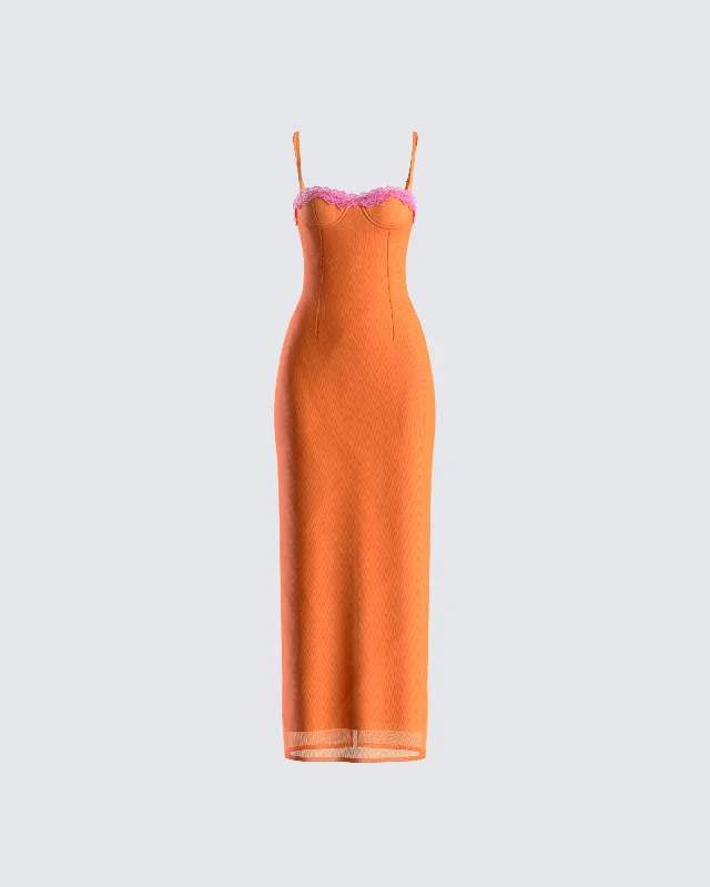 one-shoulder dressAyesha Orange Mesh Maxi Dress