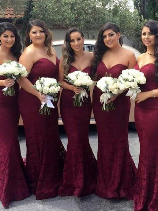 Crazy Savings casual dressStrapless Mermaid Long Burgundy Lace Bridesmaid Dress