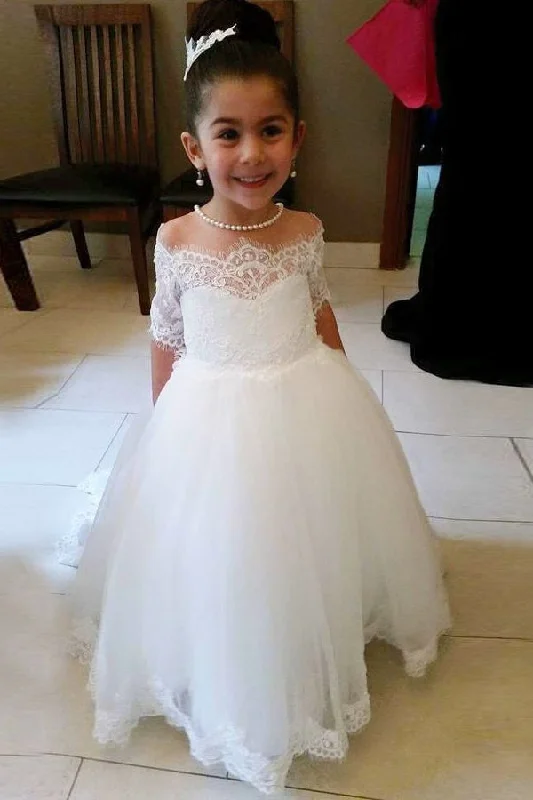 Take Advantage sophisticated dressPrincess Half Sleeves White Flower Girl Dress